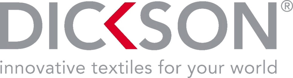 Dickson logotyp med texten "innovate textiles for your world"